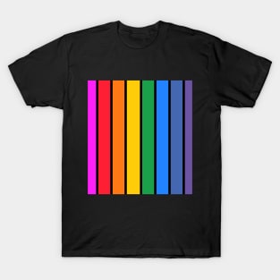 Bright rainbow and black stripes - vertical T-Shirt